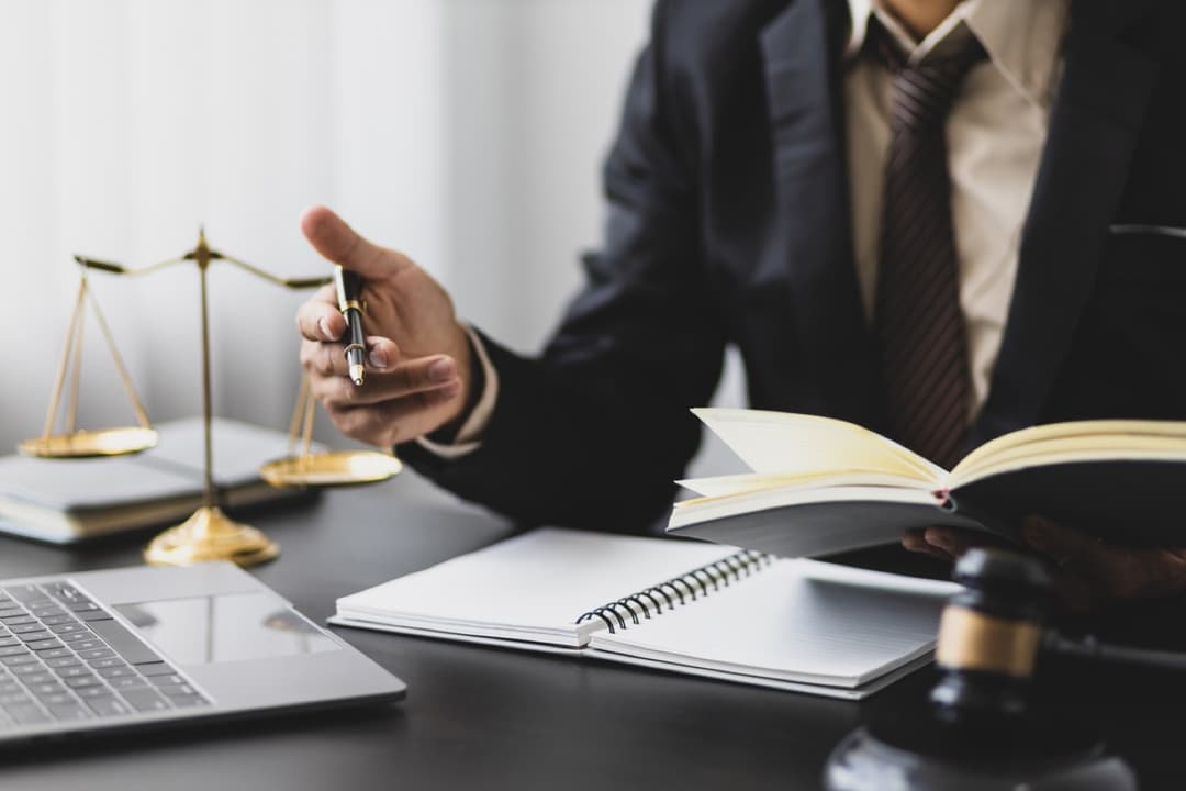 Reviewing documents at a desk